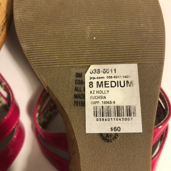 Pink Floral Tan Arizona Jeans Co Cork Wedges 8M - Picture 7 of 8